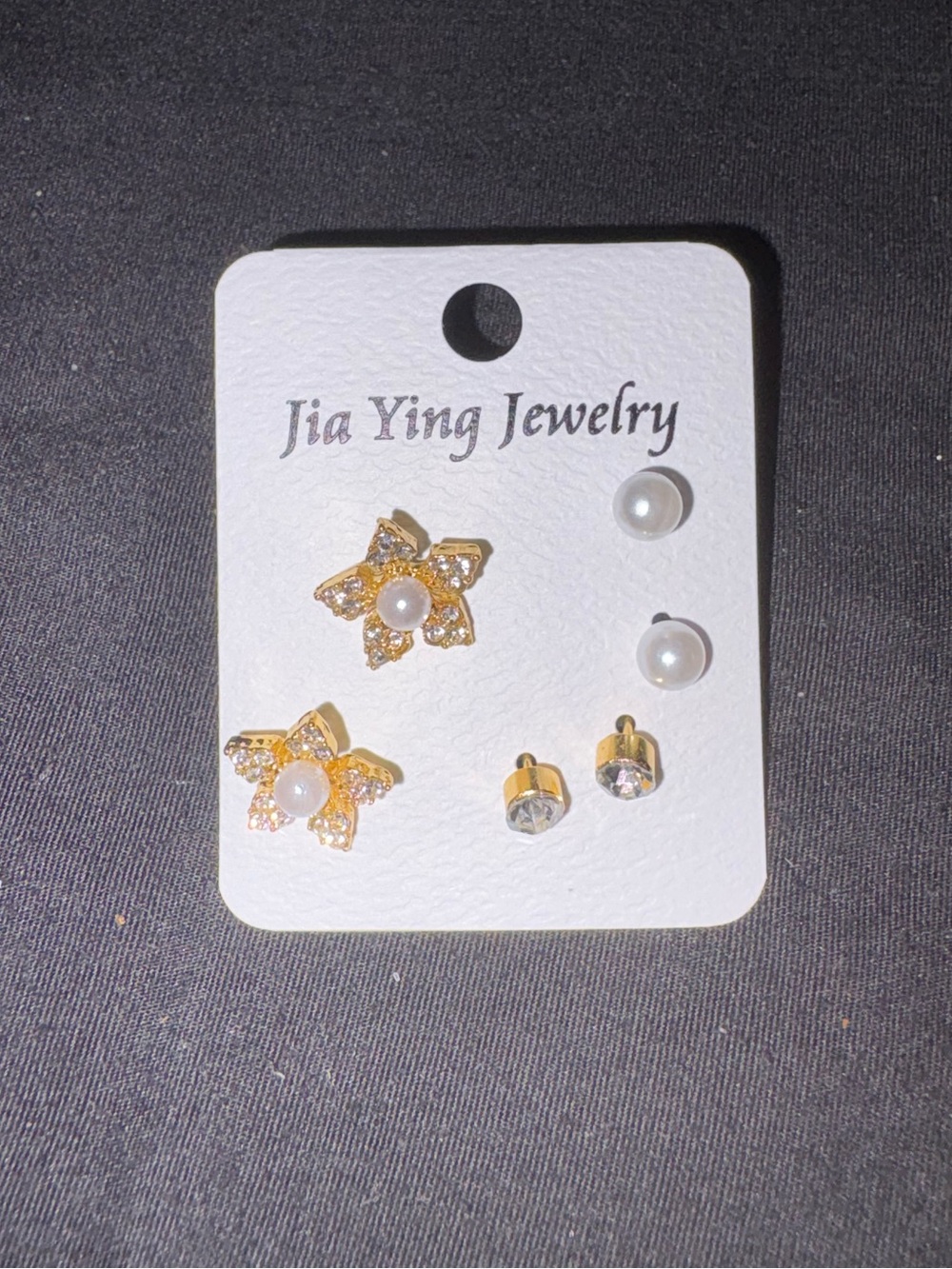 Fashion Jewelry Goldtone Pearl & Crystal Earring Set - Gold, White, Clear